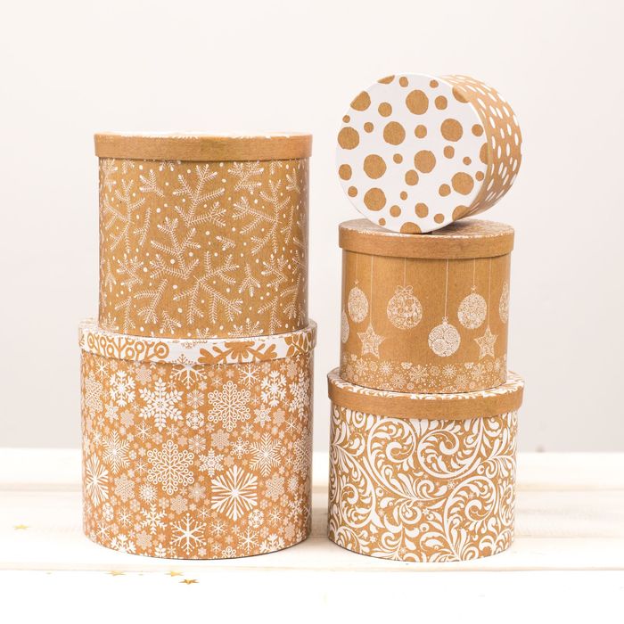 Набор коробок 5 в 1 круг "Подарки под елкой" (14 х14/16 х 16/18 х18/20 х20/ 22 х 22)