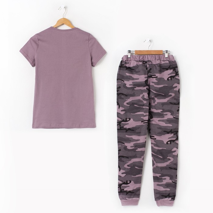Комплект женский (футболка, брюки) Камуфляж №2 цвет розовый, р-р 48