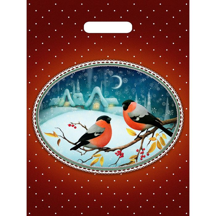 Пакет "Русские снегири", полиэтиленовый с вырубной ручкой, 40 х 31 см, 60 мкм