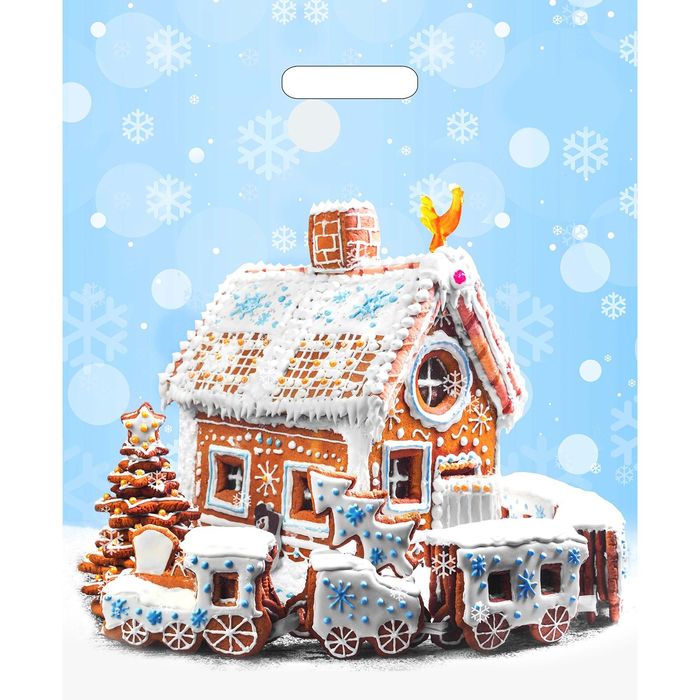 Пакет "Пряничный домик new", полиэтиленовый с вырубной ручкой, 45 х 38 см, 60 мкм