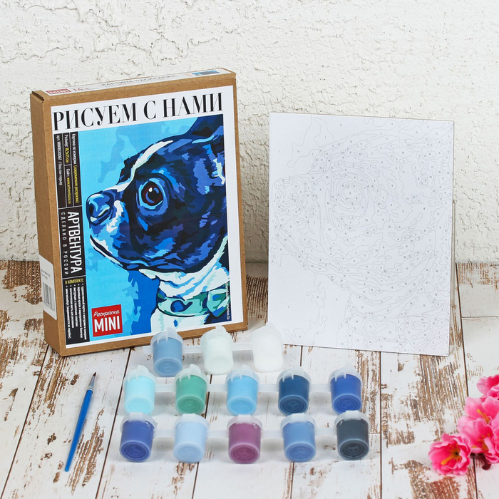 Картина по номерам на картоне "Бостон-терьер", 16,5 х 13 см