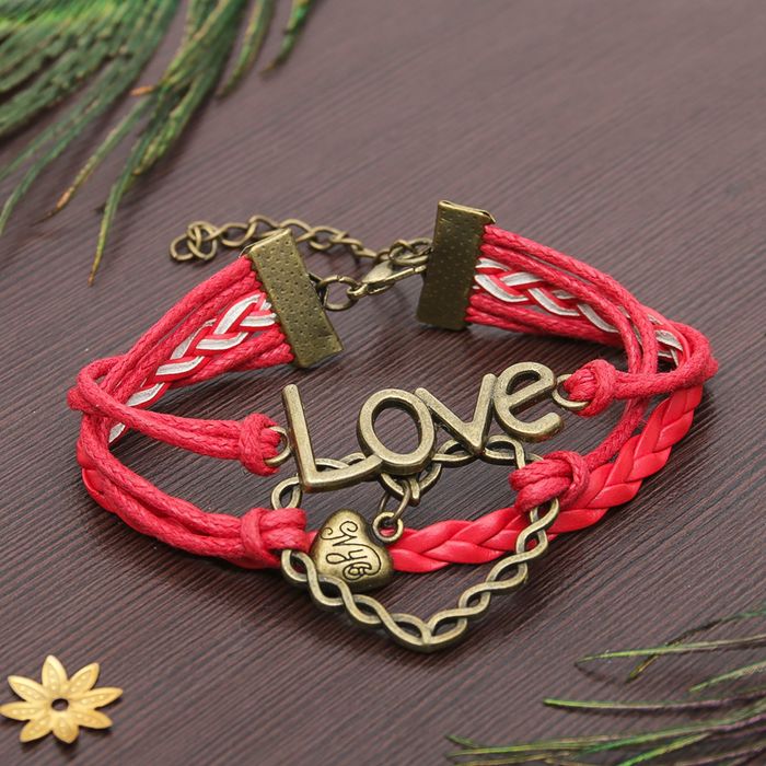 Браслет "Магия знаков" сердце плетёное, цвет красный