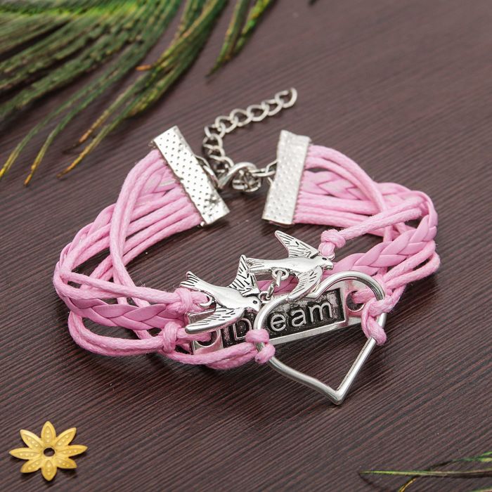 Браслет "Магия знаков" птицы и сердце, цвет розовый