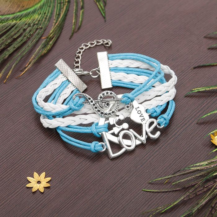 Браслет "Магия знаков" влюблённые, пара, цвет бело-голубой