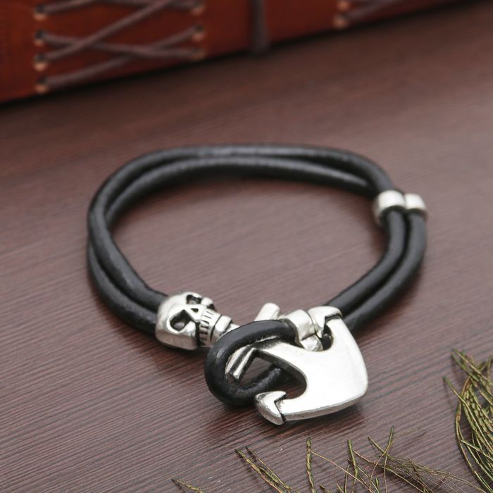 Браслет мужской "Якорь", цвет чёрный