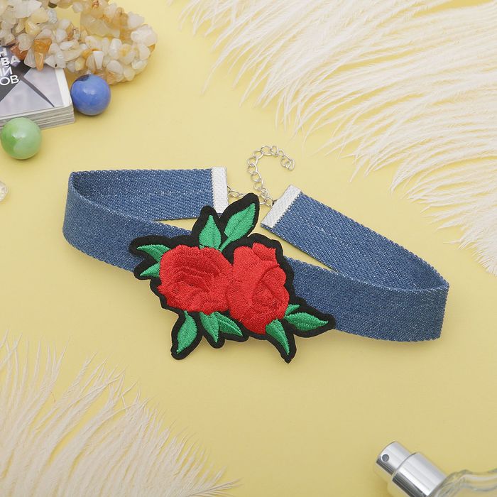 Чокер "Роуз" джинс, дуэт цветов, цвет красно-зелёный в синем