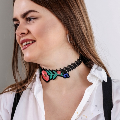 Чокер "Роуз" цветок на ветви, цветной