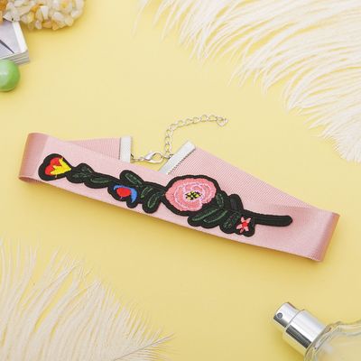 Чокер "Роуз" атлас, ветвь с цветком, цветной