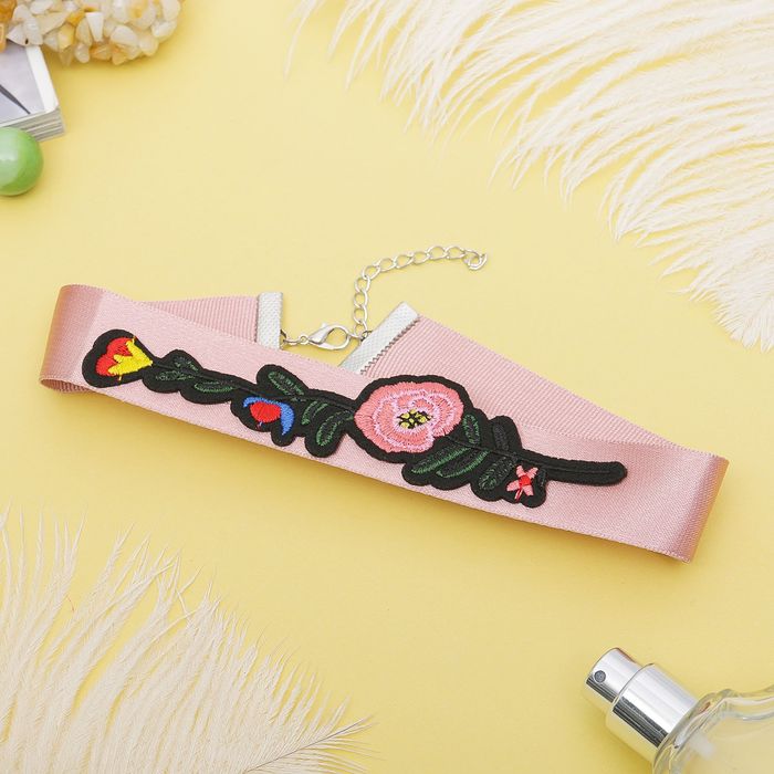 Чокер "Роуз" атлас, ветвь с цветком, цветной