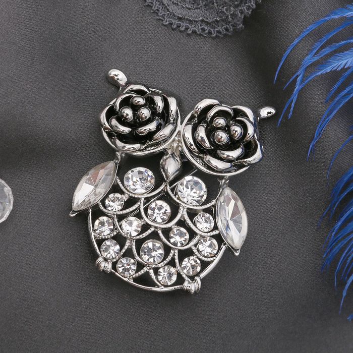 Брошь "Сова лесная", цвет белый в серебре