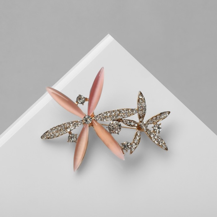 Брошь "Цветы игольчатые", цвет бело-розовый в золоте