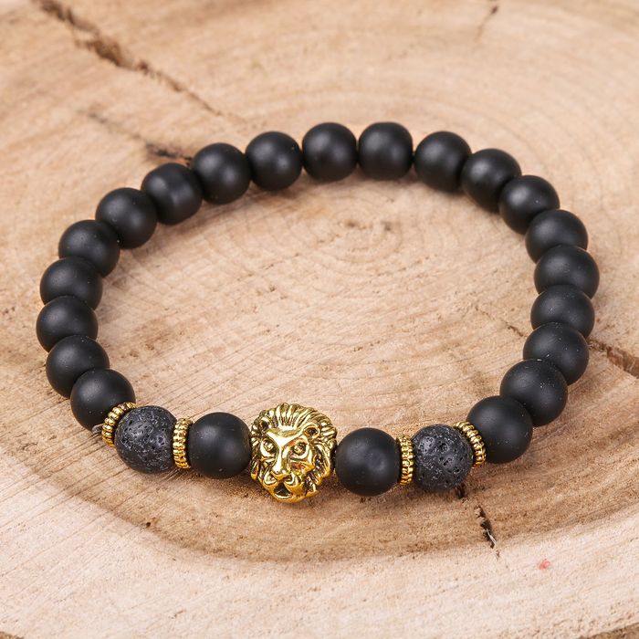 Браслет мужской "Стиль успеха" лев, цвет чёрно-золотой