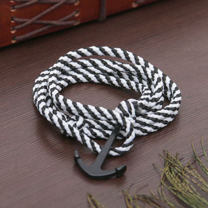 Браслет мужской "Морской бриз" якорь, цвет чёрно-белый