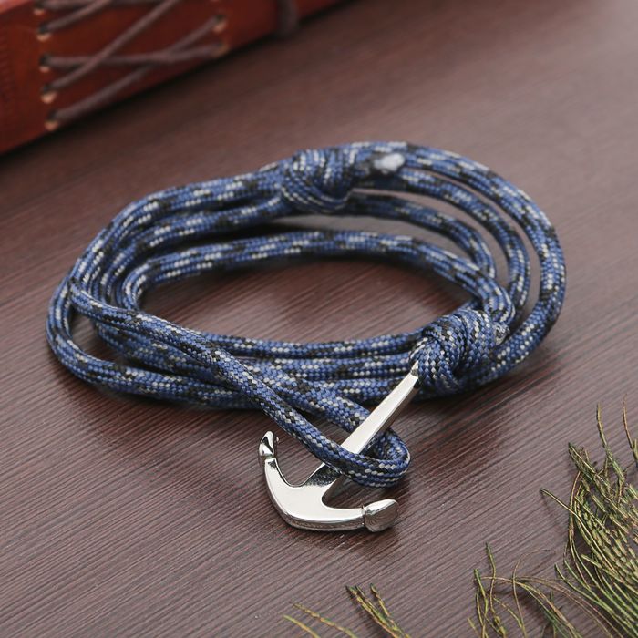 Браслет мужской "Морской бриз" якорь, цвет сине-серый