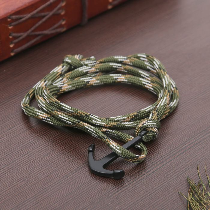 Браслет мужской "Морской бриз" якорь, цвет зелёный