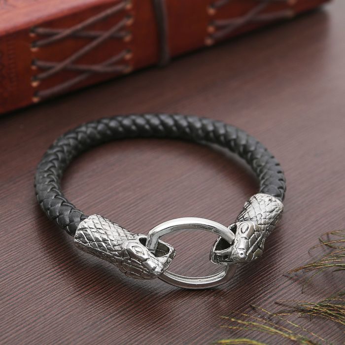 Браслет мужской "Равновесие" змея, цвет чёрный в чернёном серебре