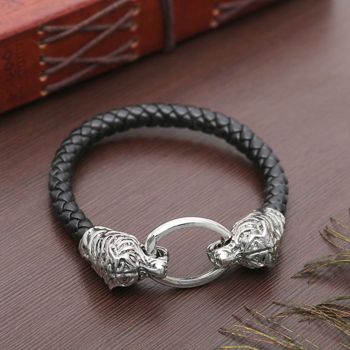 Браслет мужской "Равновесие" тигр, цвет чёрный в чернёном серебре