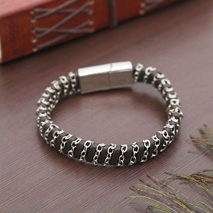 Браслет мужской "Стиль" плетение цепей, цвет коричневый в серебре