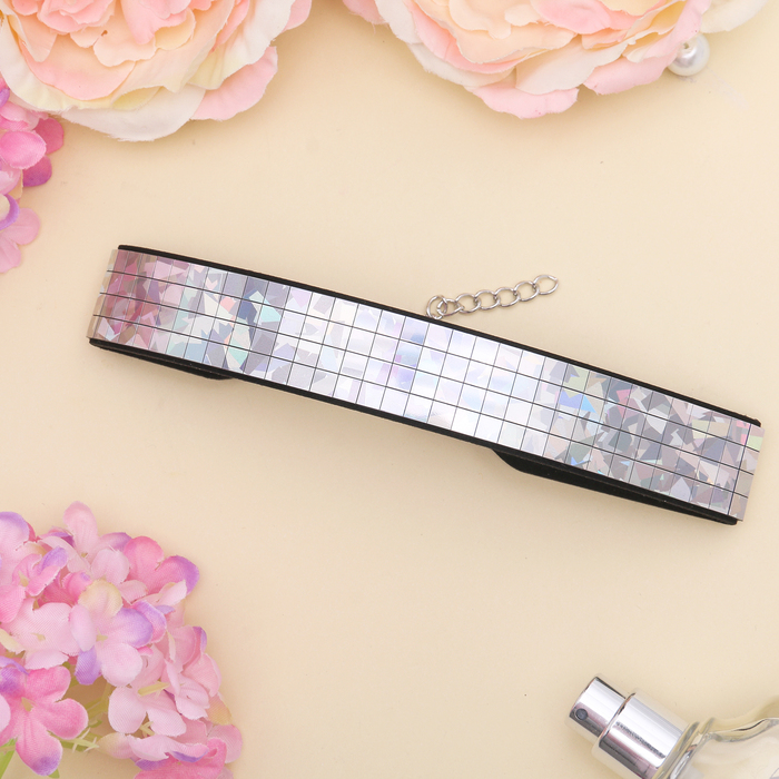 Чокер "Дискотека" 4 ряда, цвет радужно-серебристый