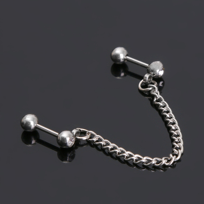 Пирсинг "Штанги" на цепочке, цвет белый в серебре, фас 12 шт