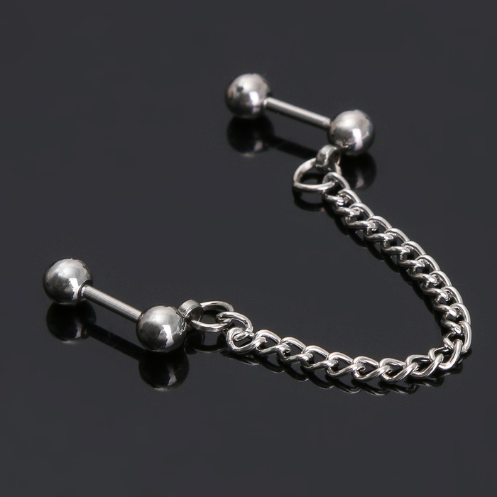 Пирсинг "Штанги" большая и маленькая на цепочке, цвет серебро, фас 12 шт