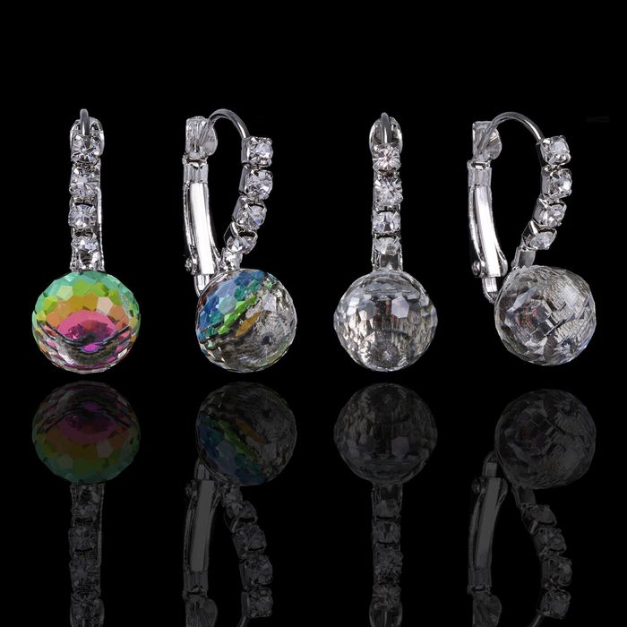 Серьги со стразами "Радужный день" шарик, цвет МИКС