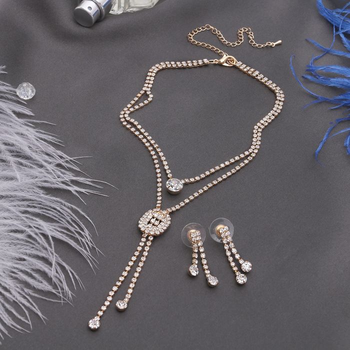 Гарнитур 2 предмета: серьги, кулон "Жаклин" дуэт, овал, цвет белый в золоте, 45см