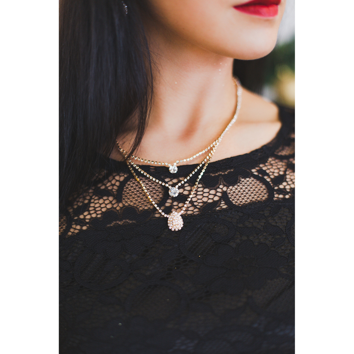 Набор 3 предмета: серьги, колье, кольцо "Жаклин" капля трио, цвет белый в золоте