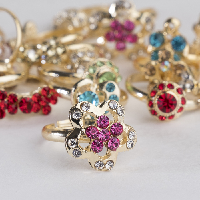 Кольцо детское "Выбражулька" животный мир со стразами, форма МИКС, цвет МИКС, фас 100 шт