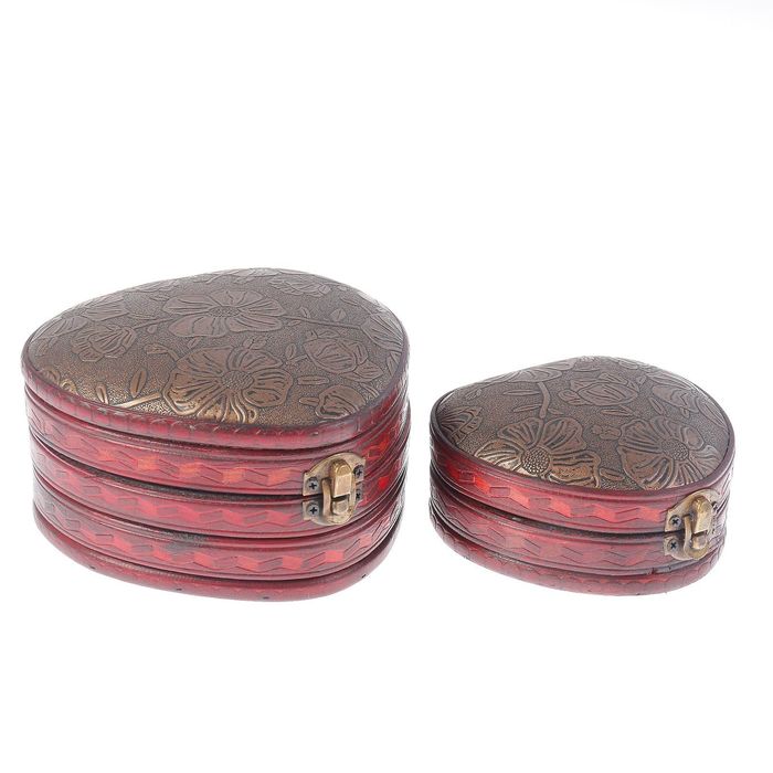 Шкатулка дерево сердце "Цветы" набор 2 шт 8,5х16х16 5х12х12 см