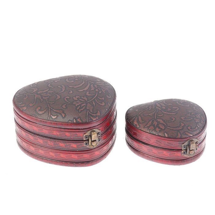 Шкатулка дерево сердце "Ветви" набор 2 шт 8,5х16х16 5х12х12 см