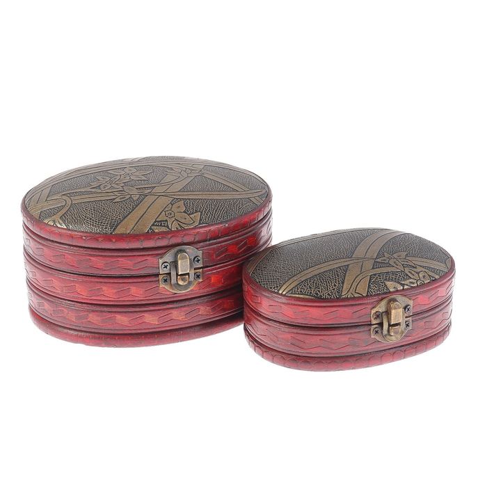 Шкатулка дерево овал "Цветочная" набор 2 шт 7х16х13 5,5х13х10,5 см