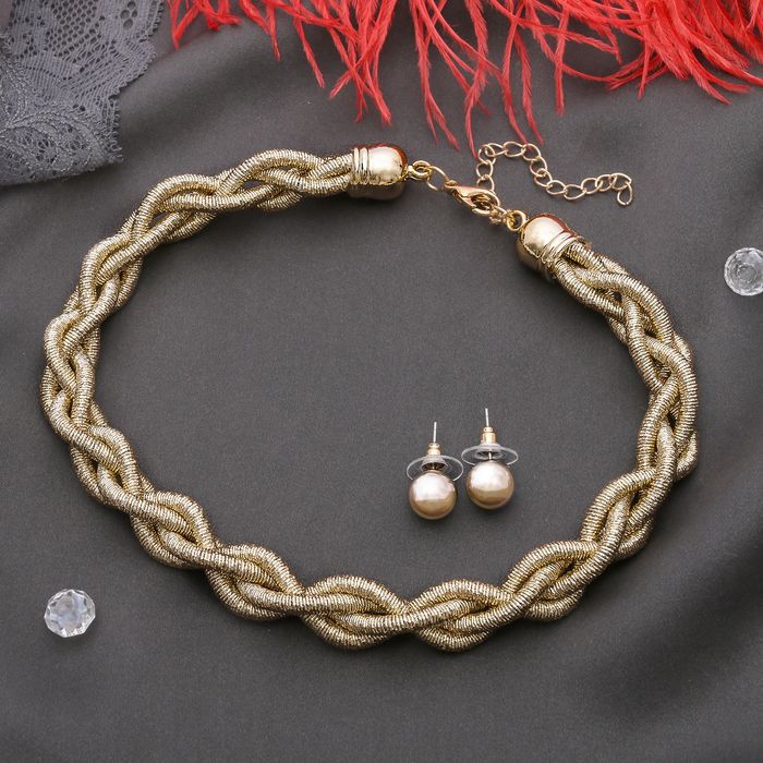 Набор 2 предмета: серьги, чокер "Анабель" кручёный, цвет золото