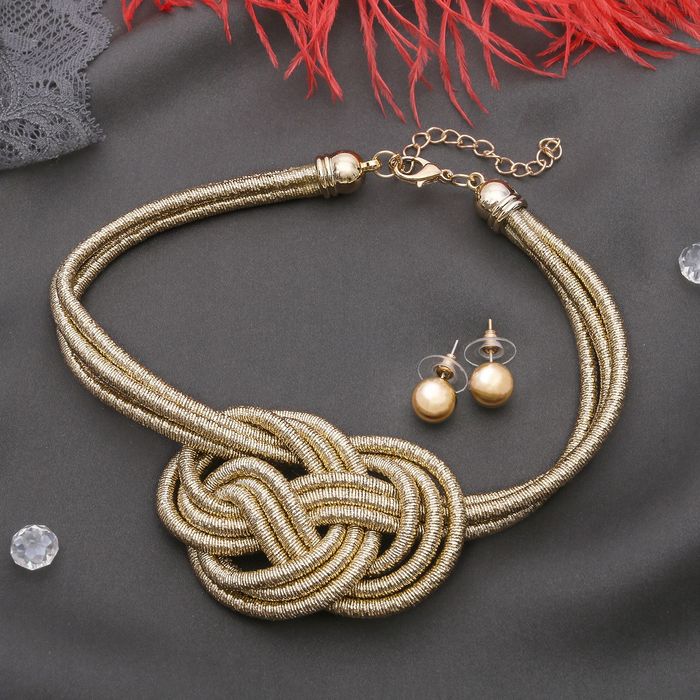 Набор 2 предмета: серьги, чокер "Анабель" узел, цвет золото