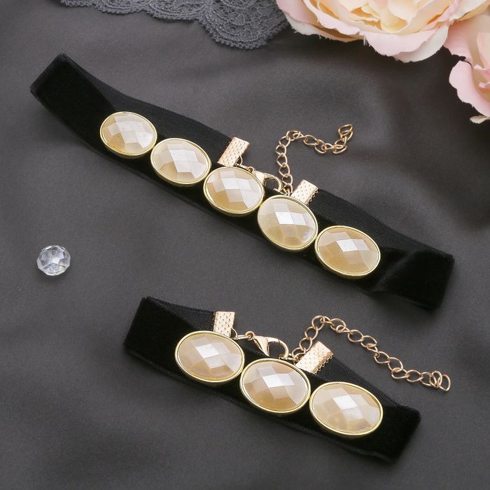 Набор 2 предмета: чокер, браслет "Жаклин" овалы, цвет чёрно-белый в золоте