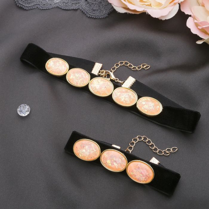 Набор 2 предмета: чокер, браслет "Жаклин" овалы, цвет чёрно-розовый в золоте