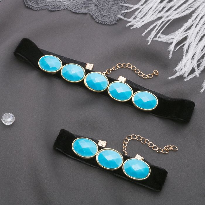 Набор 2 предмета: чокер, браслет "Жаклин" овалы, цвет чёрно-голубой в золоте