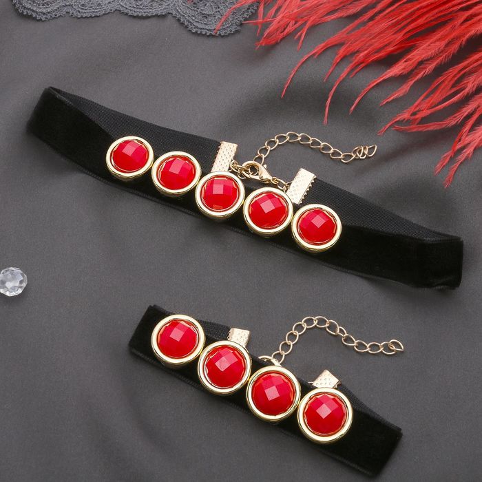 Набор 2 предмета: чокер, браслет "Жаклин" круги, цвет чёрно-красный в золоте