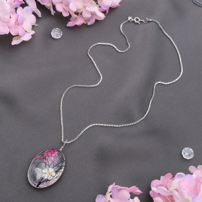 Кулон из стекла "Венеция" дерево в овале, цветной в серебре