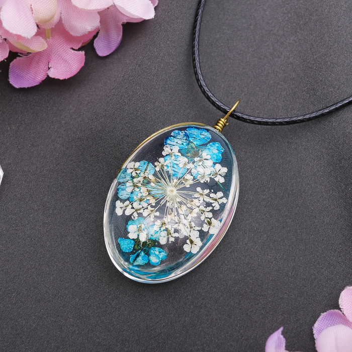 Кулон из стекла "Венеция" цветы в овале, васильки, цветной