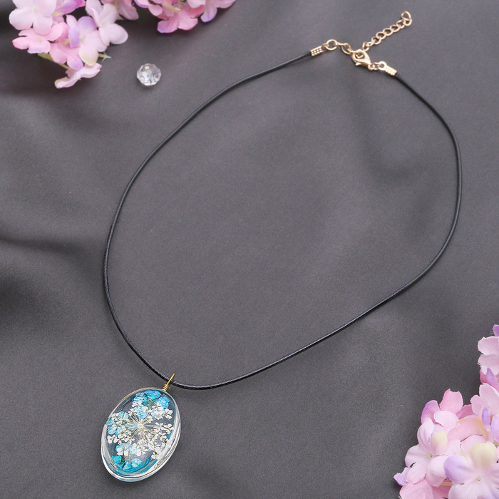 Кулон из стекла "Венеция" цветы в овале, васильки, цветной