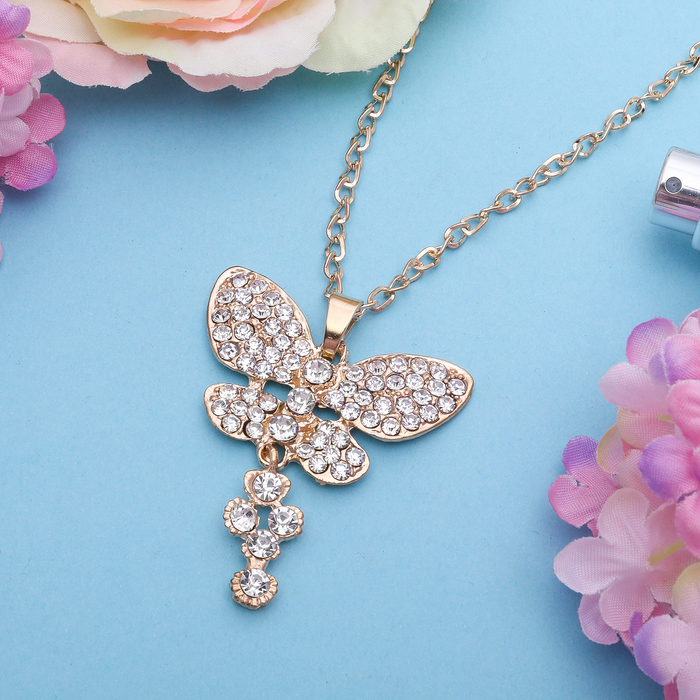 Кулон "Бьюти" бабочка, цвет белый в золоте, 70см