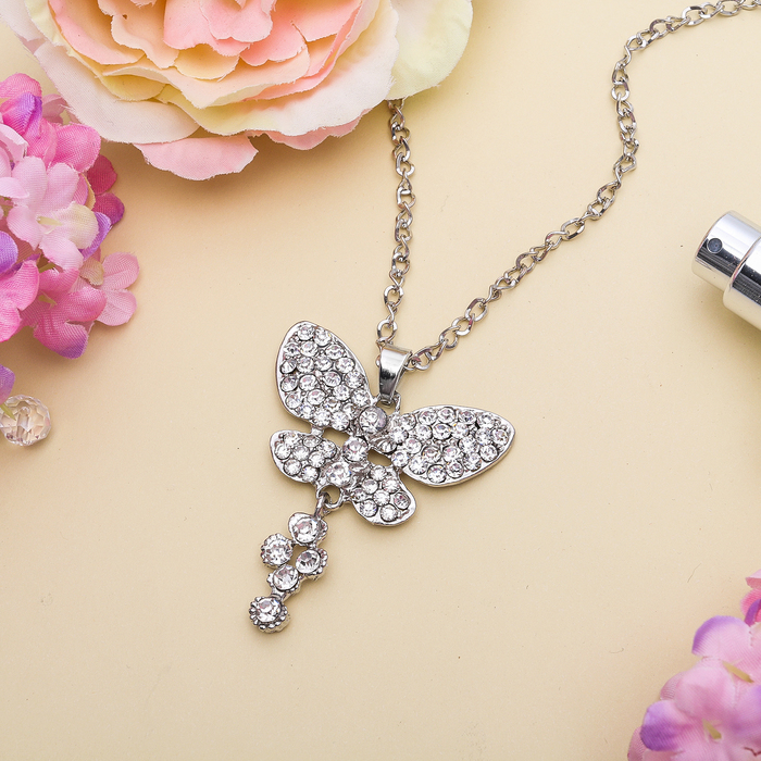 Кулон "Бьюти" бабочка, цвет белый в серебре, 70см