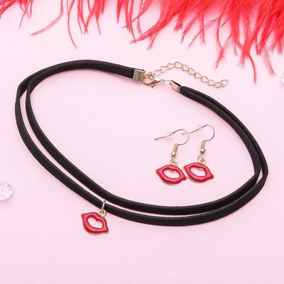 Набор 2 предмета: серьги, чокер "Беатрис" поцелуй, цвет красно-чёрный в золоте