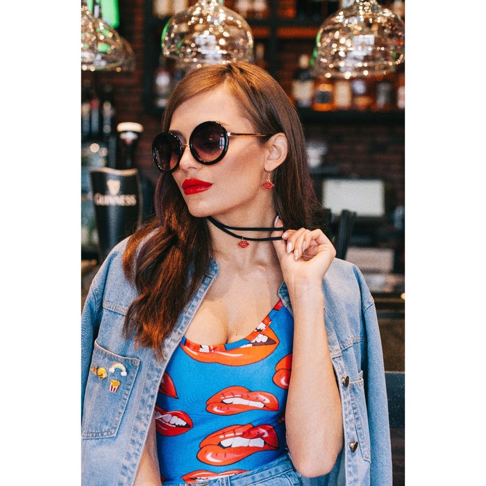 Набор 2 предмета: серьги, чокер "Беатрис" поцелуй, цвет красно-чёрный в золоте