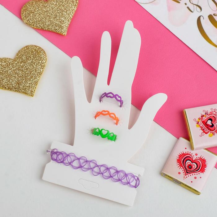 Набор детский "Стиляжечка" сердечки, 4 предмета: браслет, 3 кольца, форма МИКС, цвет МИКС