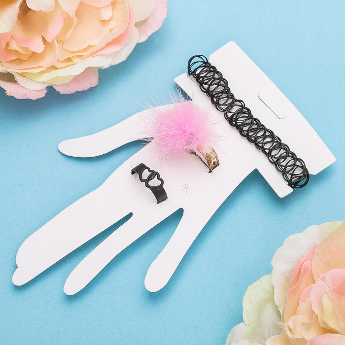 Набор 3 предмета: чокер, 2 кольца: "Джесси" пушистик, цвет МИКС