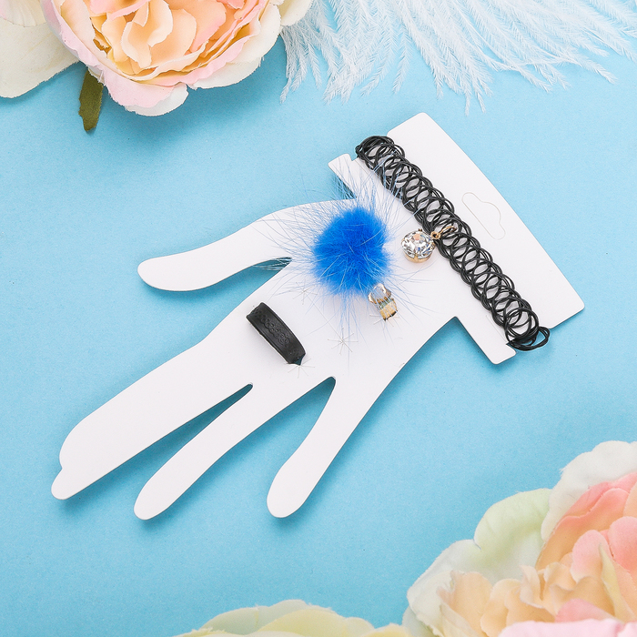 Набор 3 предмета: чокер, 2 кольца: "Джесси" пушистик, цвет МИКС