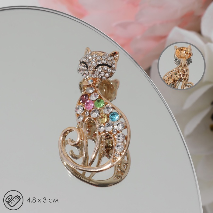 Брошь "Кошка" грациозная, разноцветная в золоте