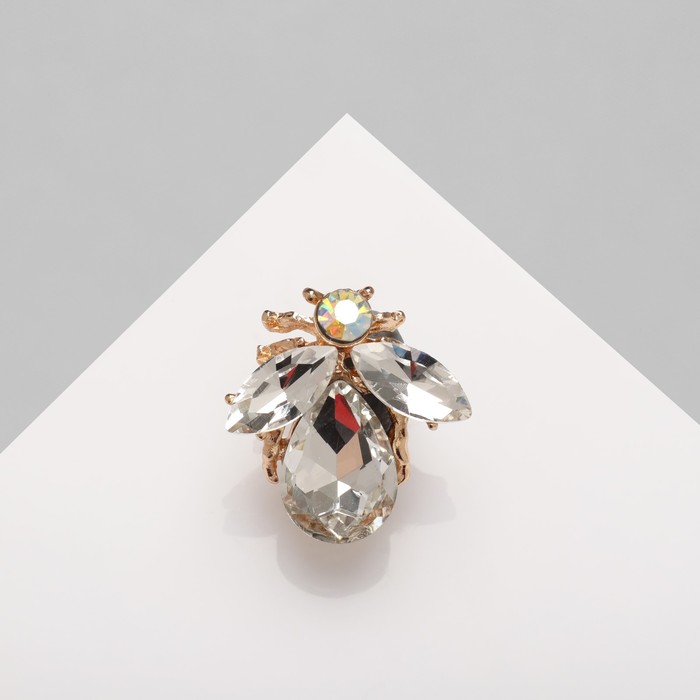 Брошь "Жук", цвет белый в золоте